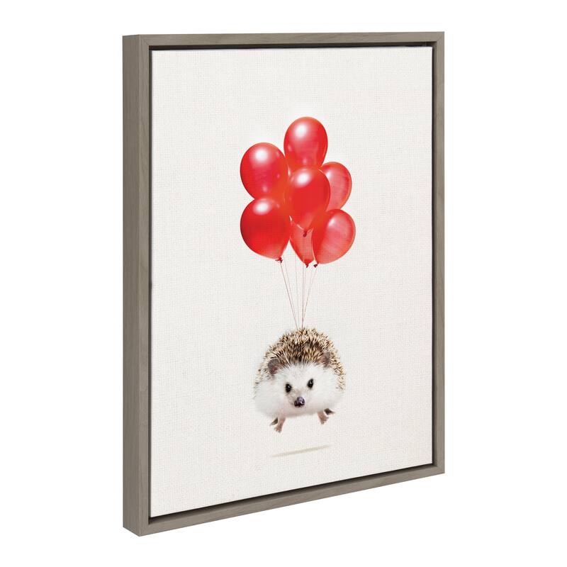 DesignOvation Sylvie Hedgehog Balloons Framed Canvas By Amy Peterson