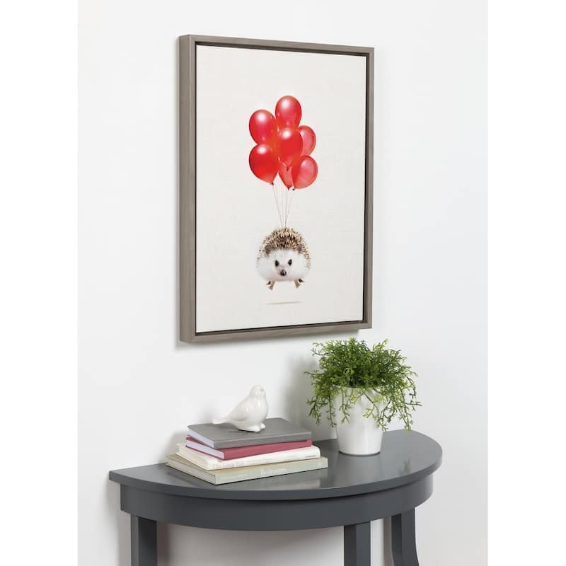 DesignOvation Sylvie Hedgehog Balloons Framed Canvas By Amy Peterson