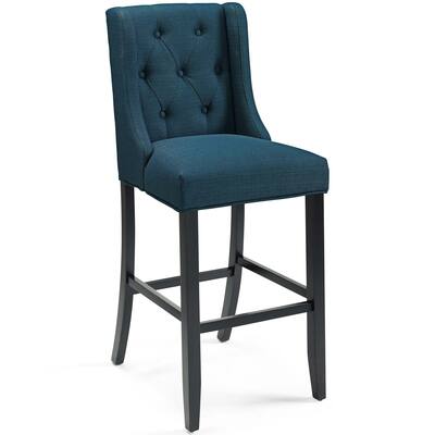 46 Inch Bar Stool, Button Tufted, Gray Fabric, Black