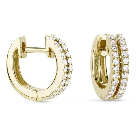 14k Yellow Gold Hoop Earrings with 0.43ct Round White Diamonds