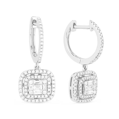 14k White Gold Dangling Earrings with 0.46ct Baguette White Diamonds