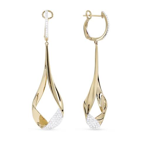14k Yellow Gold Dangling Earrings with 0.4ct Round White Diamonds