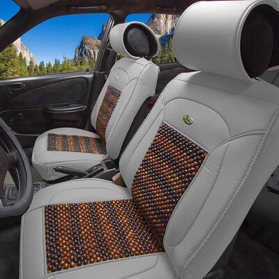 FH Group Gray Premium Leather Seat Leather Cushion Pad Seat Covers w. Cooling Rosewood Beads-Fit Most Car, Truck, SUV, or Van