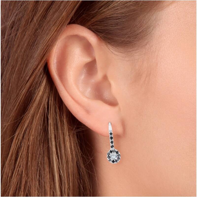 1/4ct Black Diamond Dangle Drop Studs Earrings White Gold