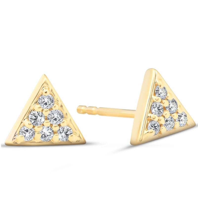 Yellow Gold Triangle Pave 1/10 Ct Diamond Delicate Spike Studs Womens Earrings