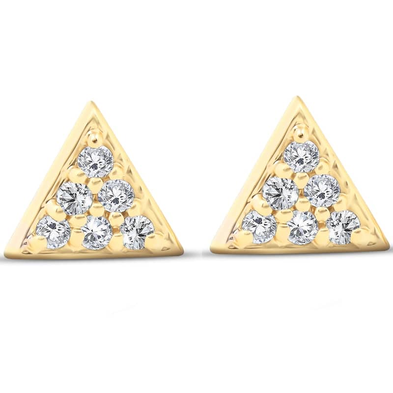 Yellow Gold Triangle Pave 1/10 Ct Diamond Delicate Spike Studs Womens Earrings