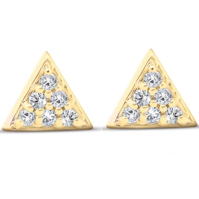 Yellow Gold Triangle Pave 1/10 Ct Diamond Delicate Spike Studs Womens Earrings