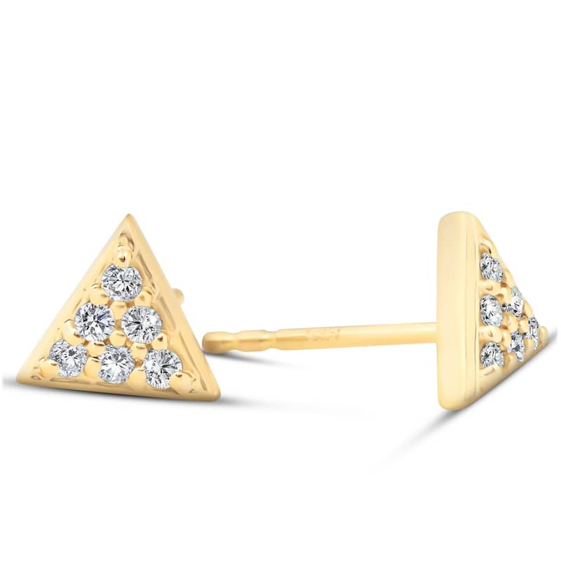 Yellow Gold Triangle Pave 1/10 Ct Diamond Delicate Spike Studs Womens Earrings