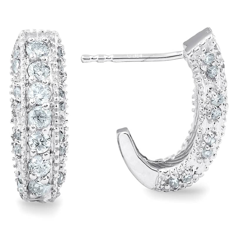 1/2ct Vintage Pave Huggie Hoops Earrings White Gold