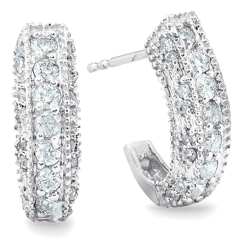 1/2ct Vintage Pave Huggie Hoops Earrings White Gold