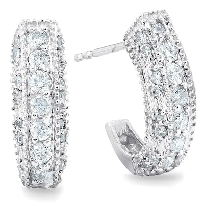 1/2ct Vintage Pave Huggie Hoops Earrings White Gold