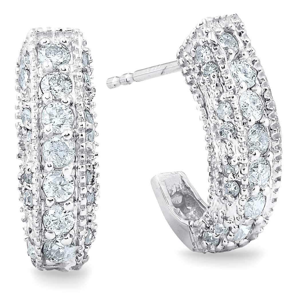 1/2ct Vintage Pave Huggie Hoops Earrings White Gold