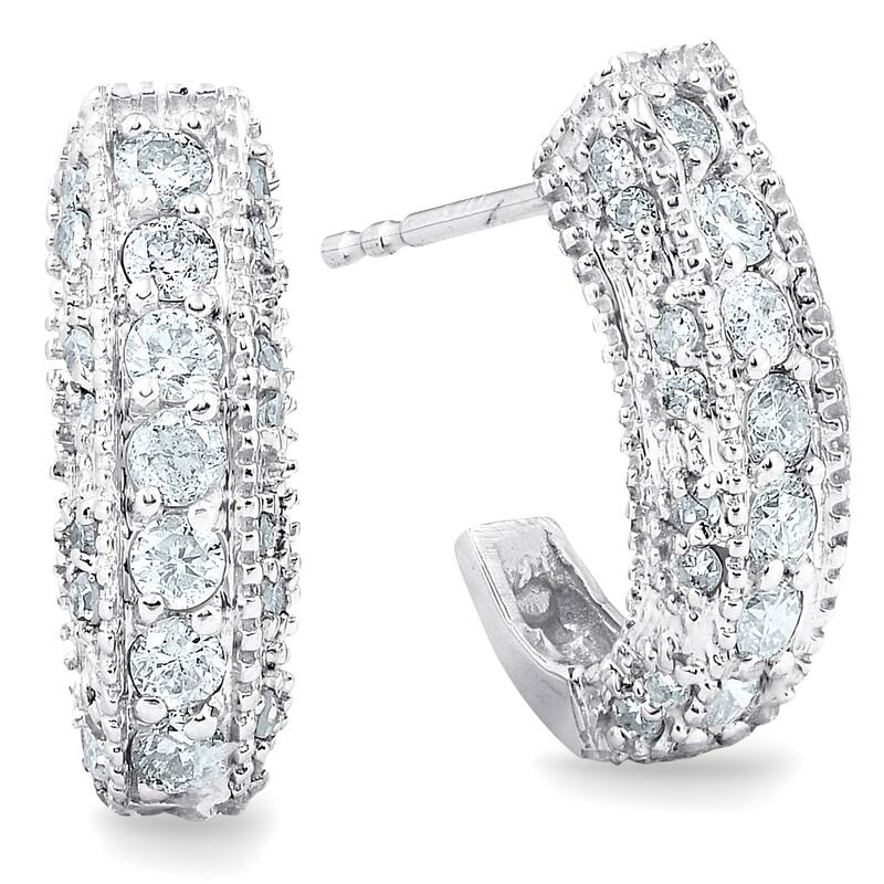 1/2ct Vintage Pave Huggie Hoops Earrings White Gold