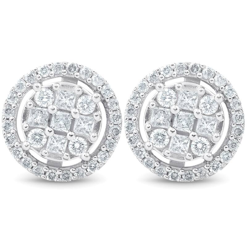 5/8 cttw Princess Cut Diamond Halo Screw Back Studs White Gold 9.5MM