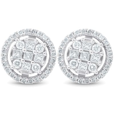 5/8 cttw Princess Cut Diamond Halo Screw Back Studs White Gold 9.5MM