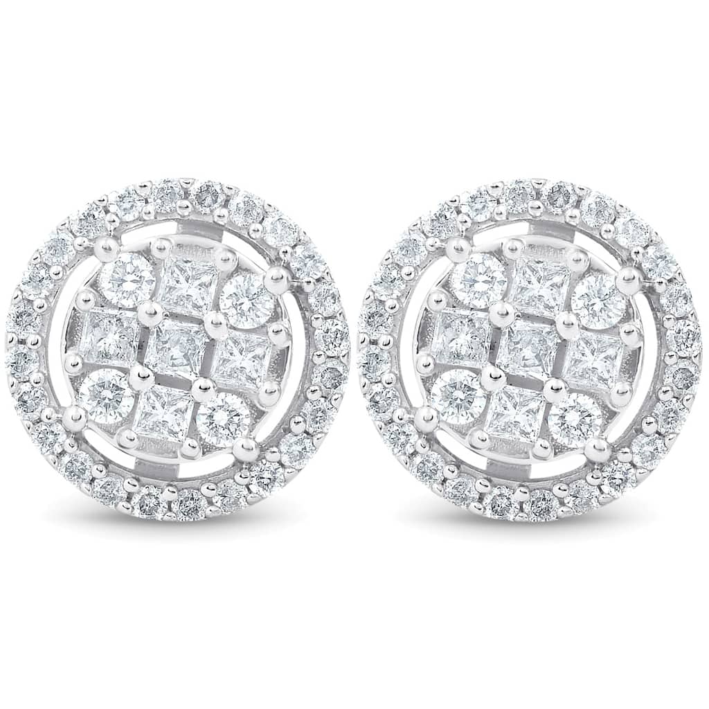 Bliss Diamond 5/8 cttw Princess Cut Diamond Halo Screw Back Studs White Gold 9.5MM