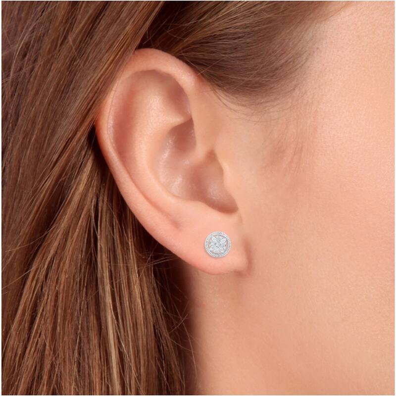 5/8 cttw Princess Cut Diamond Halo Screw Back Studs White Gold 9.5MM