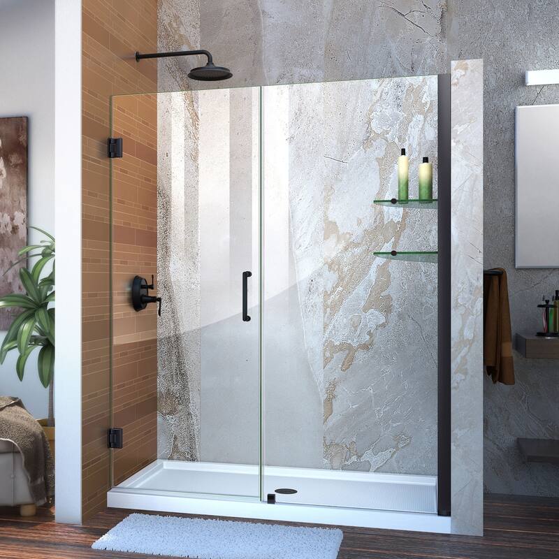 DreamLine Unidoor 56-57 in. W x 72 in. H Frameless Hinged Shower Door with Shelves - 56" - 57" W - 56" - 57" W - Satin Black Finish