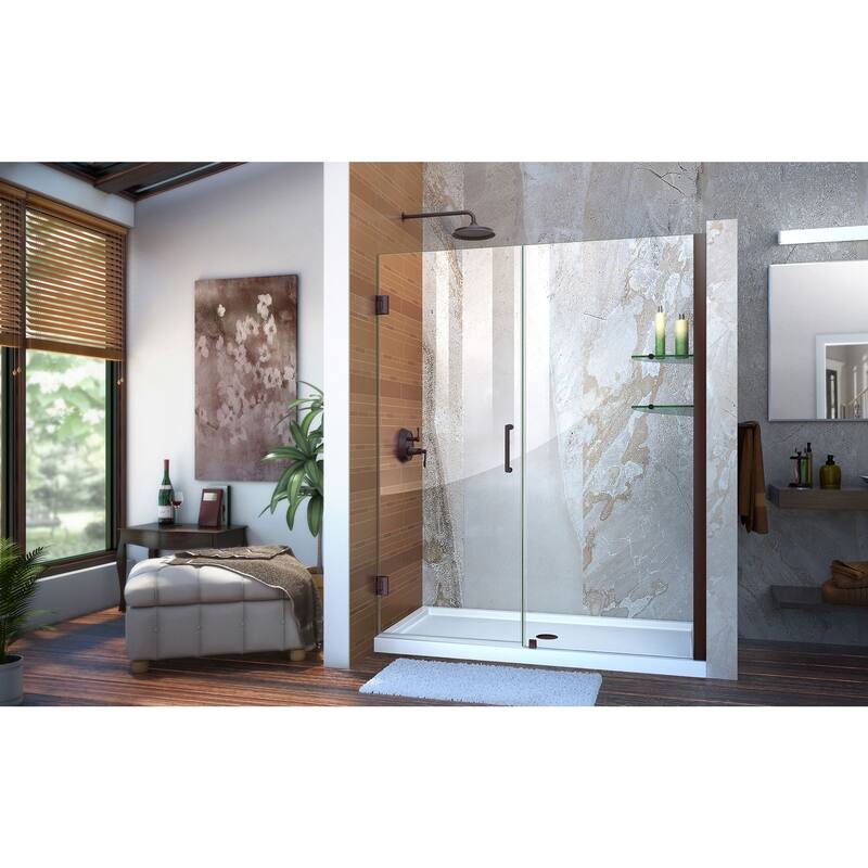 DreamLine Unidoor 56-57 in. W x 72 in. H Frameless Hinged Shower Door with Shelves - 56" - 57" W - 56" - 57" W