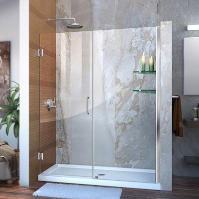 DreamLine Unidoor 56-57 in. W x 72 in. H Frameless Hinged Shower Door with Shelves - 56" - 57" W - 56" - 57" W