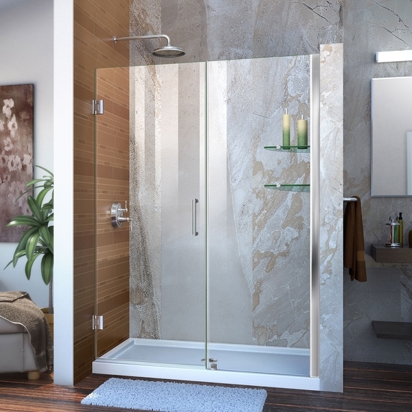DreamLine Unidoor 54-55 in. W x 72 in. H Frameless Hinged Shower Door with Shelves - 54" - 55" W