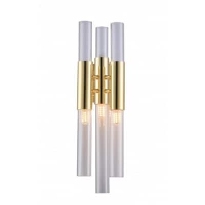 3 Light Gold Wall Sconce with Clear Glass Tube Accents
