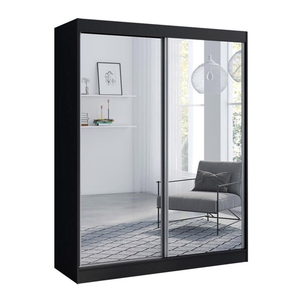 Aria 2 Door 47"/59" Wide Modern High Gloss Wardrobe Armoire with All Mirror Fronts