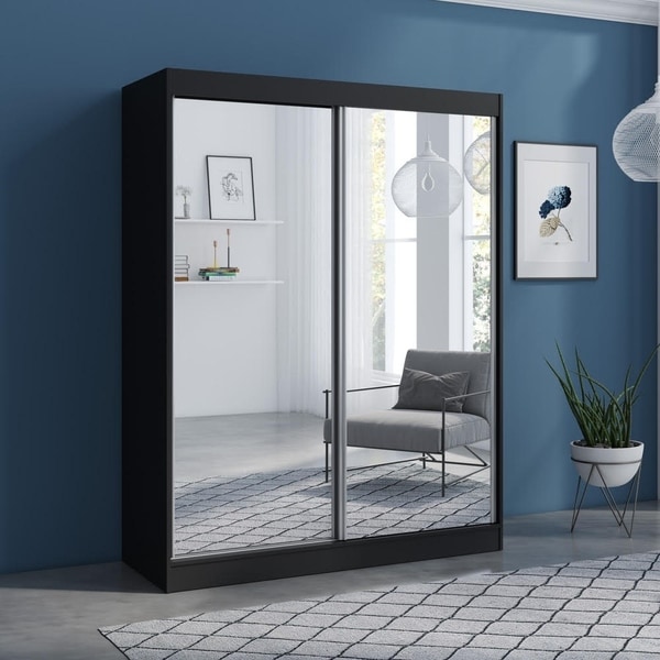 Copper Grove Parasol Modern Glossy Wardrobe Armoire with All Mirror Fronts. Opens flyout.