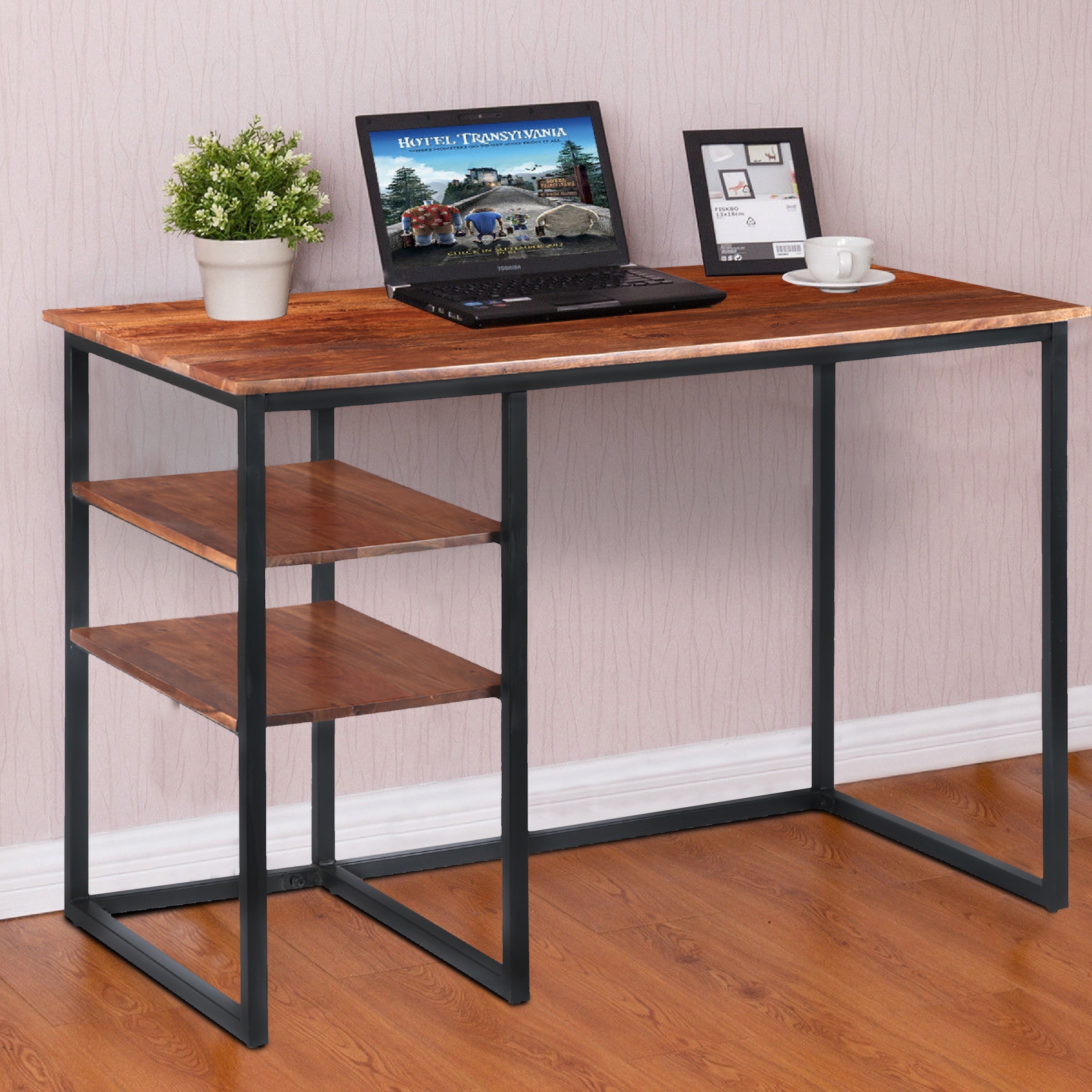 Shop 45 Inch Tubular Metal Frame Desk With Wooden Top And 2 Side