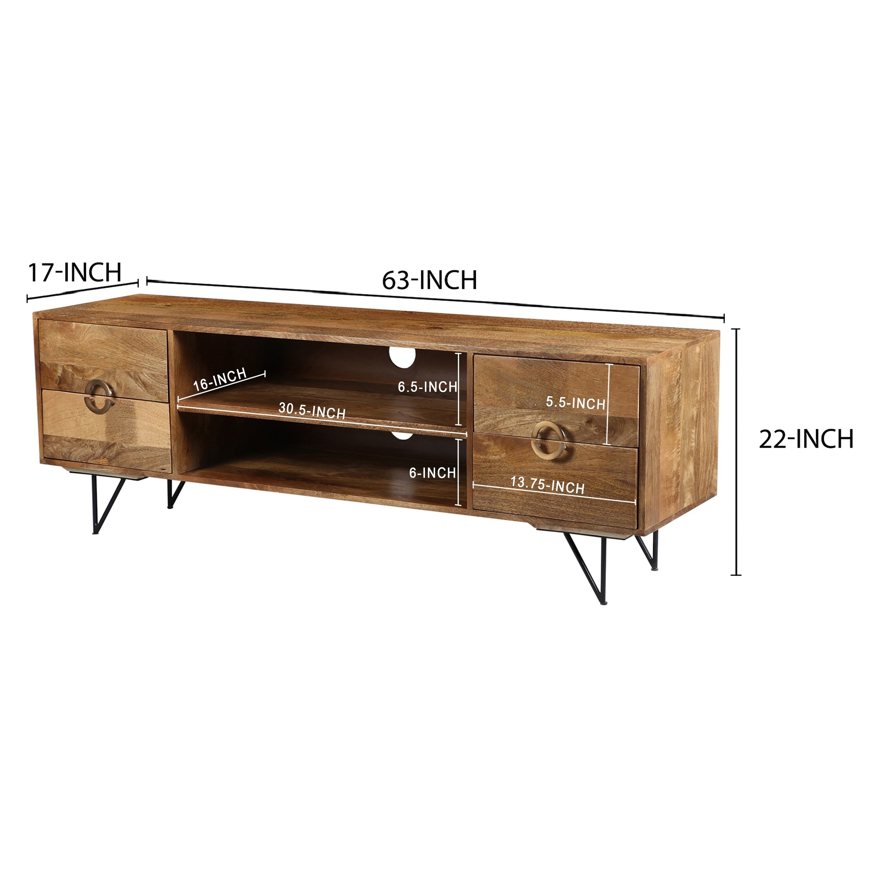 Shop 63 Inch Mango Wood Tv Cabinet With Spacious Storage Brown