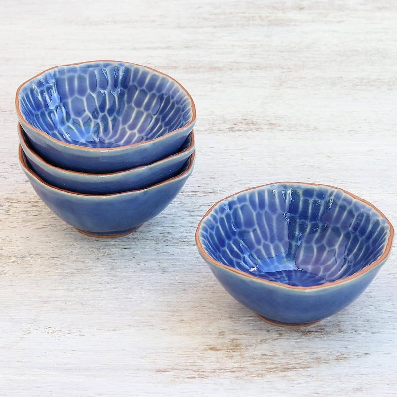 NOVICA Handmade Sunflower Dream Ceramic Appetizer Bowls, Set of 4 (Thailand)