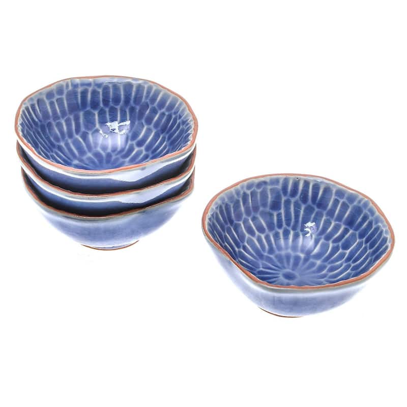 NOVICA Handmade Sunflower Dream Ceramic Appetizer Bowls, Set of 4 (Thailand) - Blue - 4 Piece