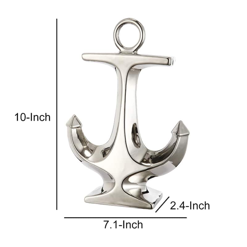 Nautical Ceramic Ship Anchor Decor, Set of 2, Gold and Silver
