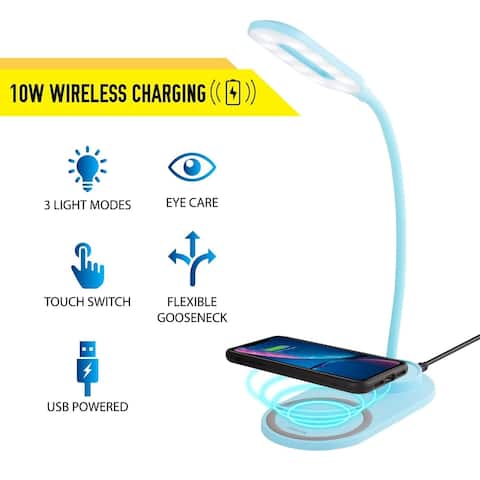 Flexible Desk Lamp with 10W Fast Wireless Charger, Blue