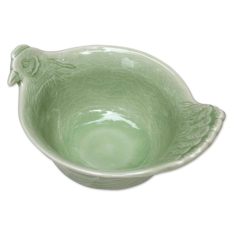 Handmade Chiang Mai Chicken Celadon Ceramic Bowl (Thailand)