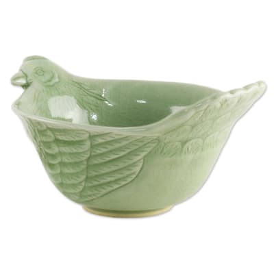 Handmade Chiang Mai Chicken Celadon Ceramic Bowl (Thailand)