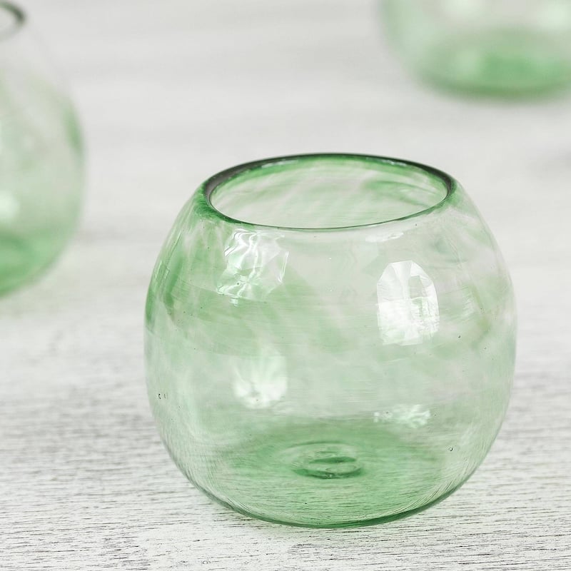 Handmade Social Bliss in Green Recycled Wine Glasses, Set of 6 (Mexico)