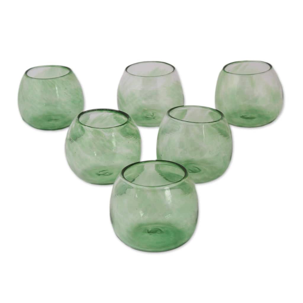 Handmade Social Bliss in Green Recycled Wine Glasses, Set of 6 (Mexico)