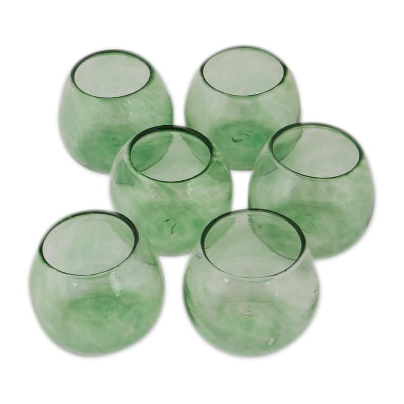 Handmade Social Bliss in Green Recycled Wine Glasses, Set of 6 (Mexico)