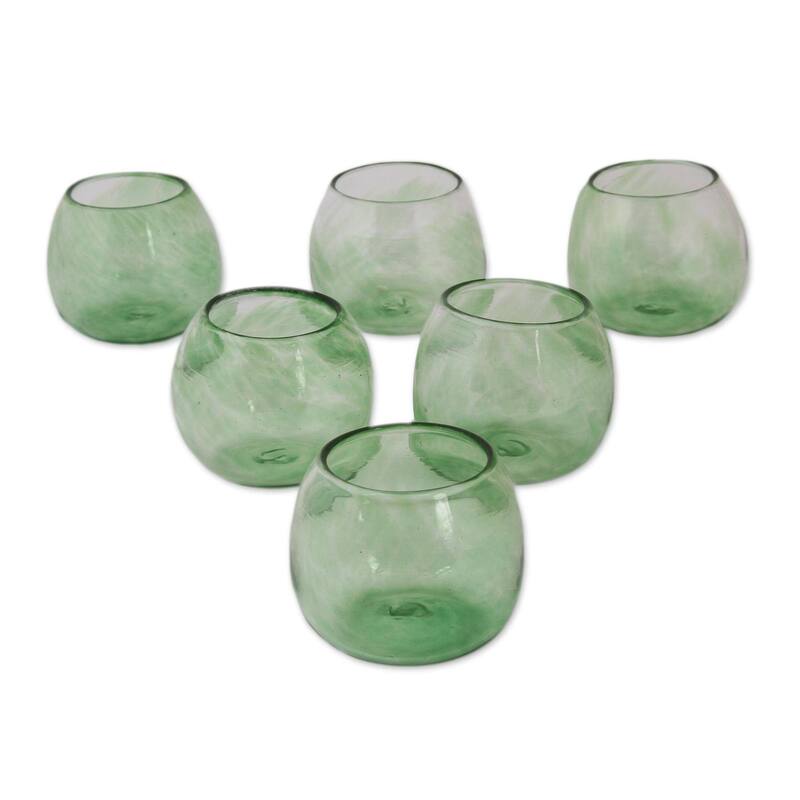 Handmade Social Bliss in Green Recycled Wine Glasses, Set of 6 (Mexico)