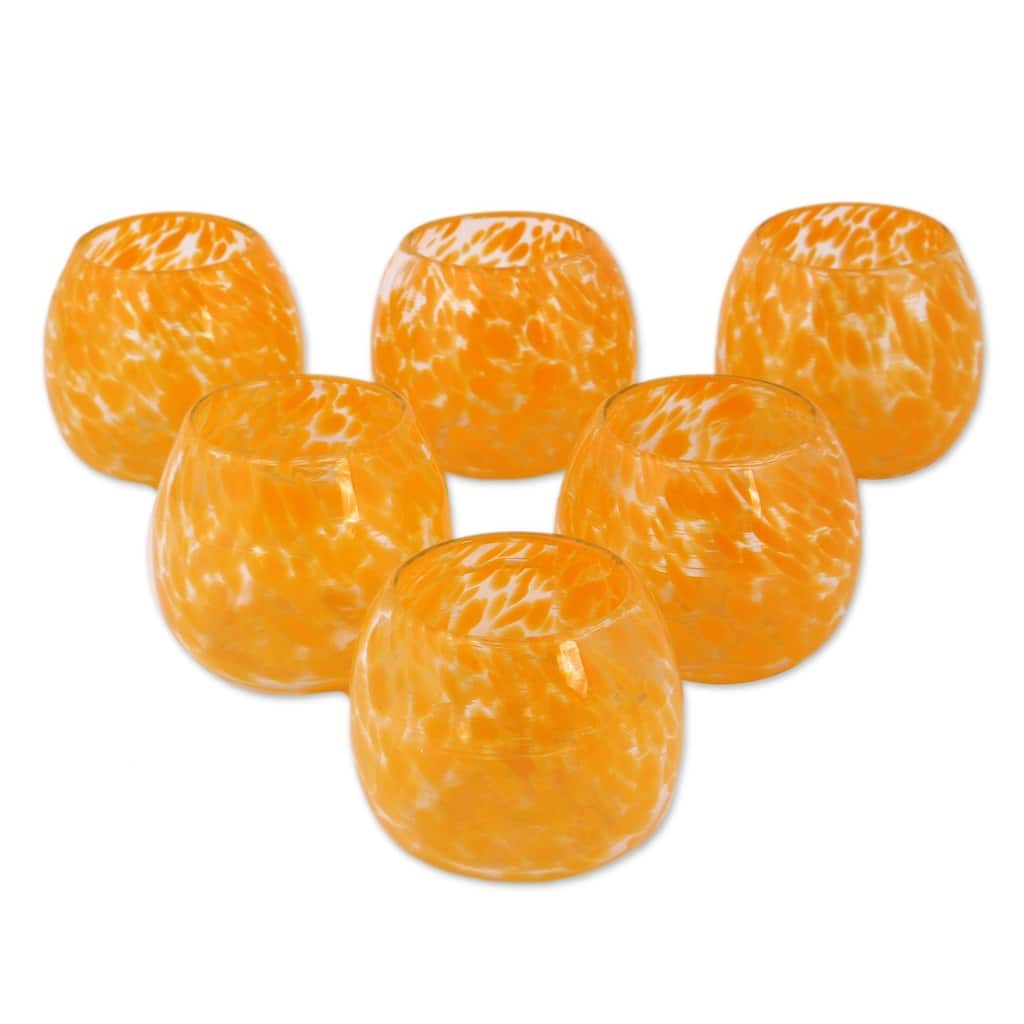 Handmade Social Marigold Recycled Wine Glasses , Set of 6 (Mexico)