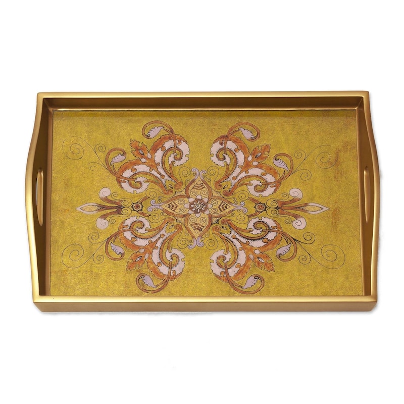 Handmade Regal Petals Reverse Painted Glass Tray (Peru)