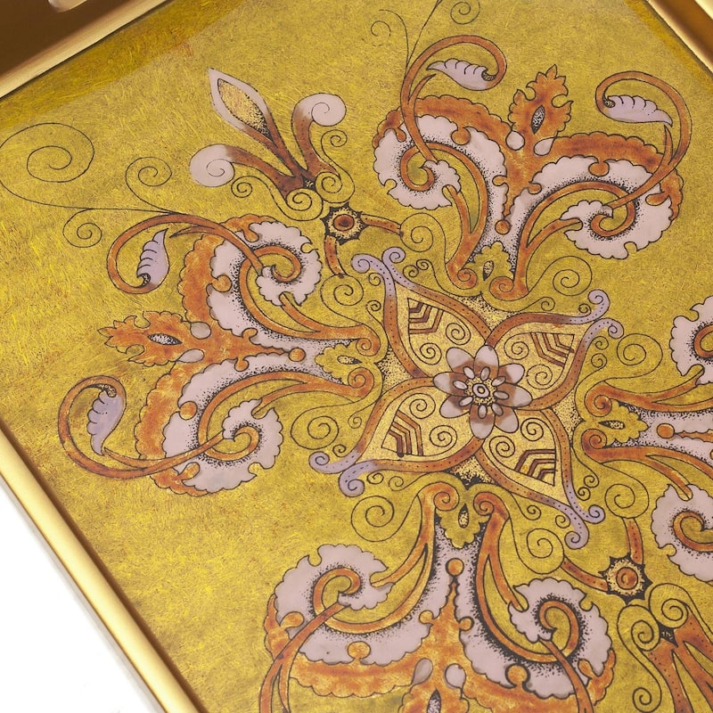 Handmade Regal Petals Reverse Painted Glass Tray (Peru)