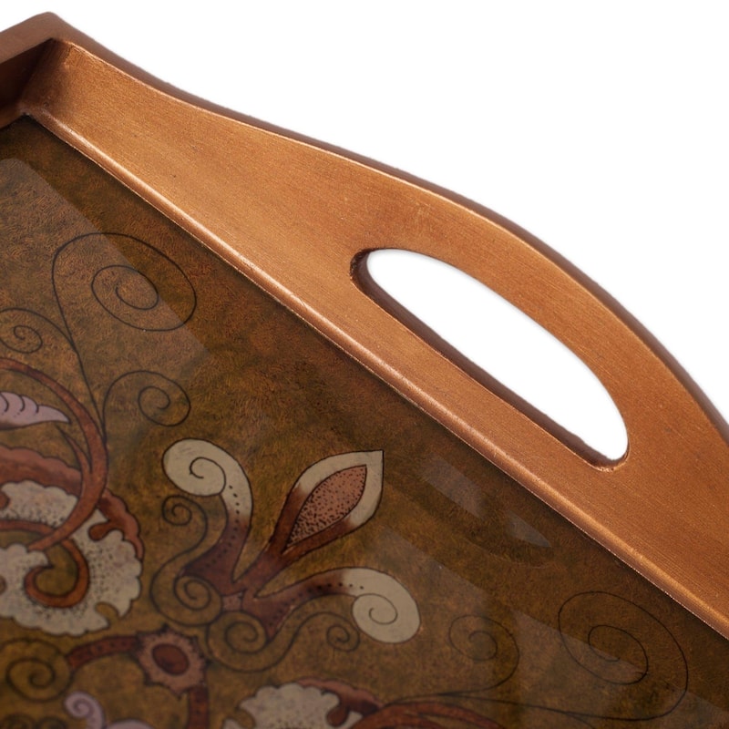 Handmade Regal Petals Reverse Painted Glass Tray (Peru)