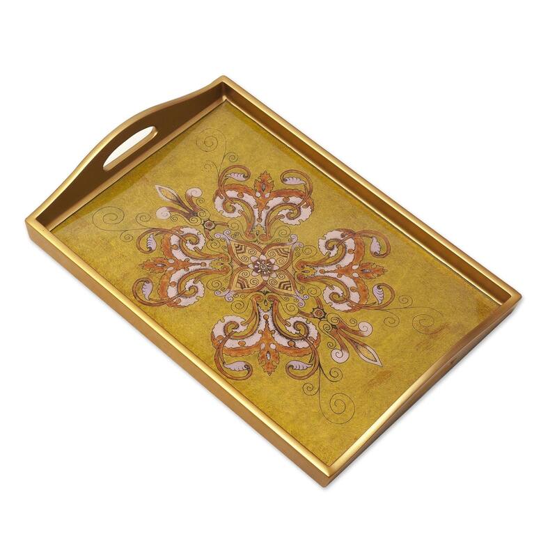 Handmade Regal Petals Reverse Painted Glass Tray (Peru)