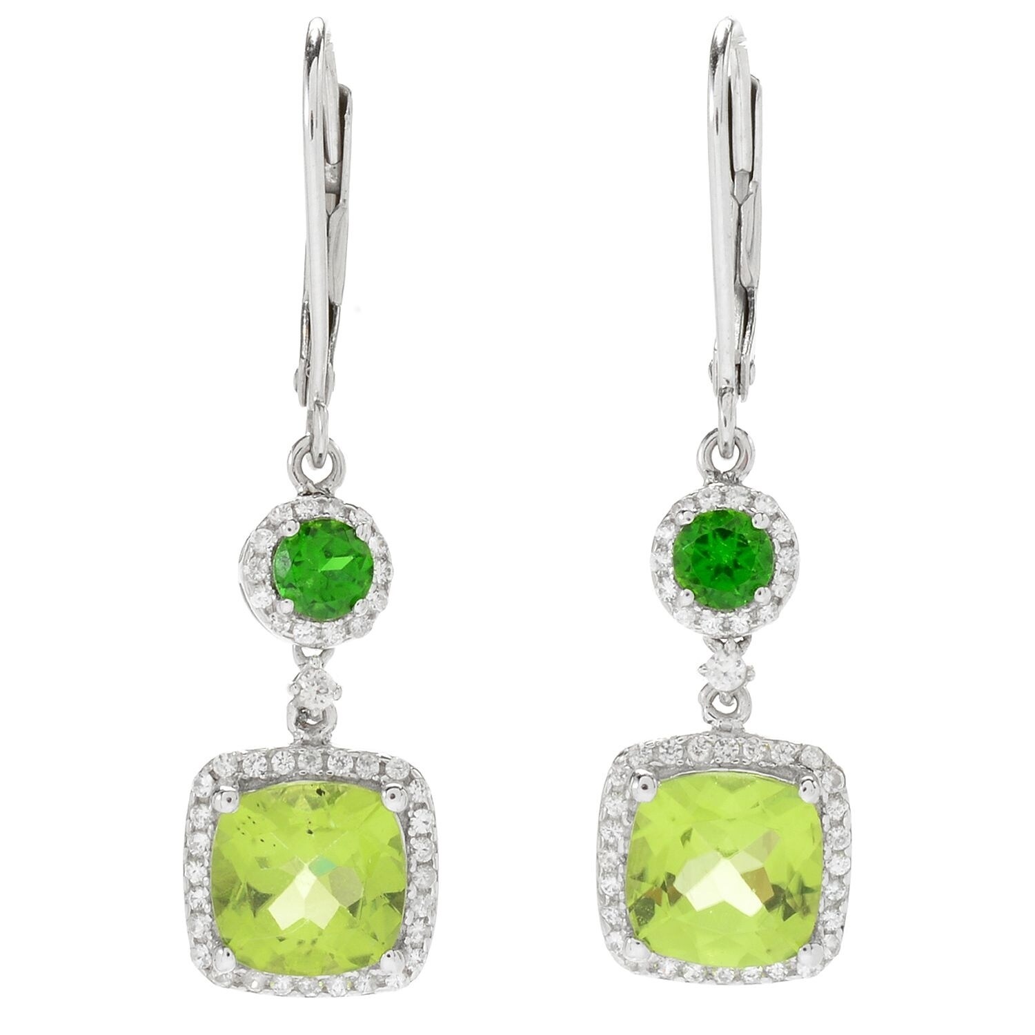 Square 4x4mm Green Peridot CZ .925 Sterling Silver Stud Earrings