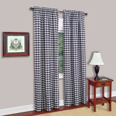 Buffalo Check Navy Cotton-blend Window Curtain Panel - 84" Long x 42" Wide - 84" Long x 42" Wide