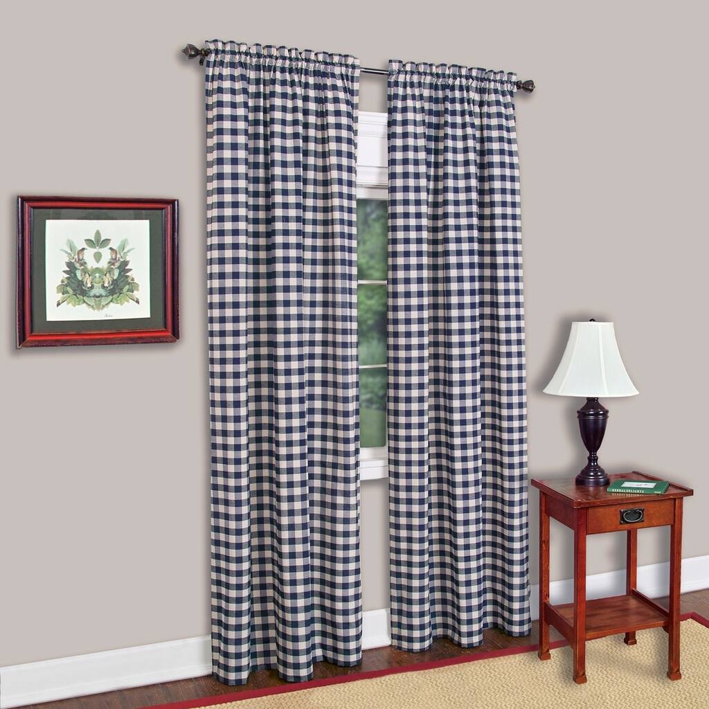 Buffalo Check Navy Cotton-blend Window Curtain Panel - 84" Long x 42" Wide - 84" Long x 42" Wide