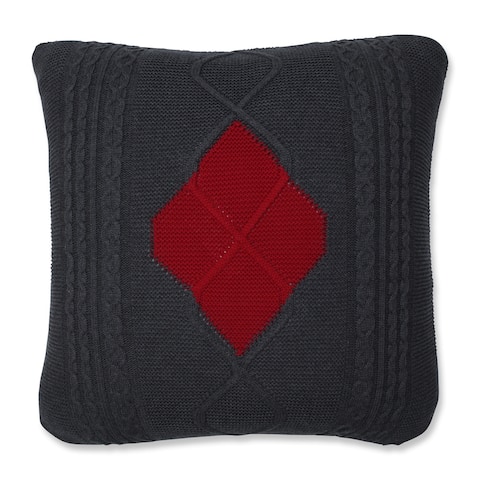 Pillow Perfect Cable Argyle Charcoal/Red 18-inch Throw Pillow