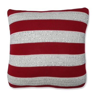 Pillow Perfect Sequin Horizontal Stripe Red/Cream 18-inch Throw Pillow